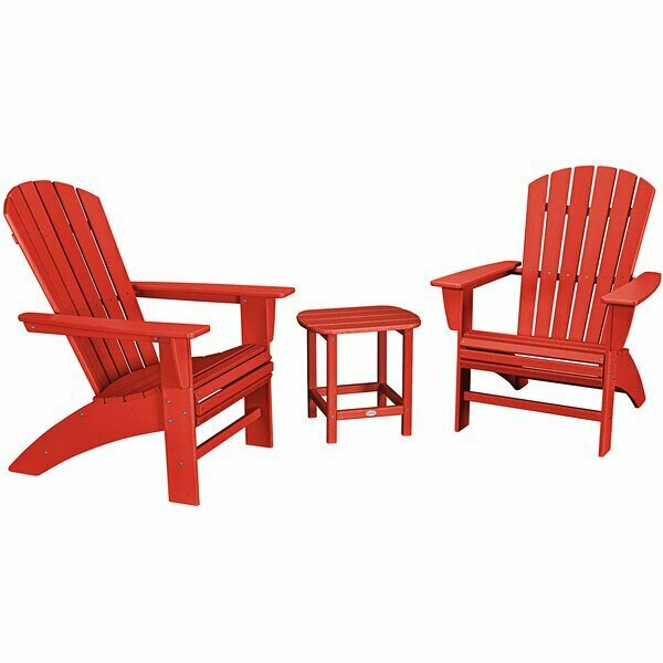 Polywood Nautical Sunset Red Patio Set with Curveback Adirondack Chairs and South Beach Table 633PWS4191SR